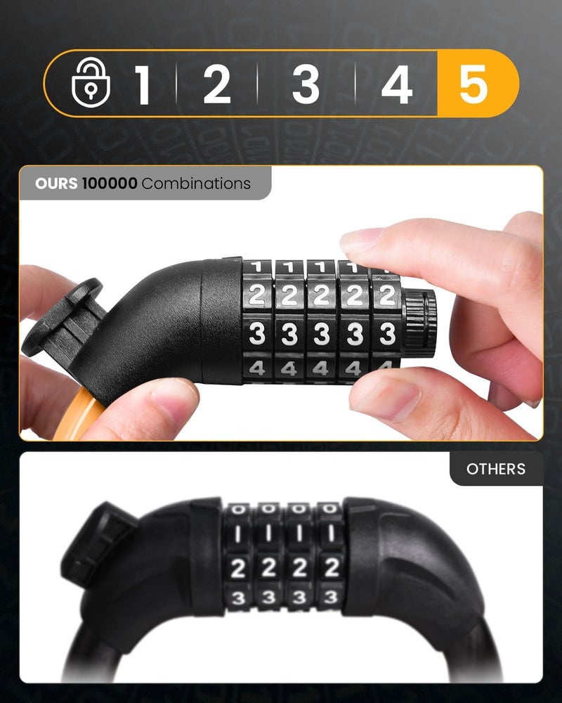 KEYSTP Bike Lock Cable with Combination,High Security 5-Digit Resettable Combination Bicycle Lock Anti-Theft, with Mounting Bracket for Bikes and Scooters - Image 2